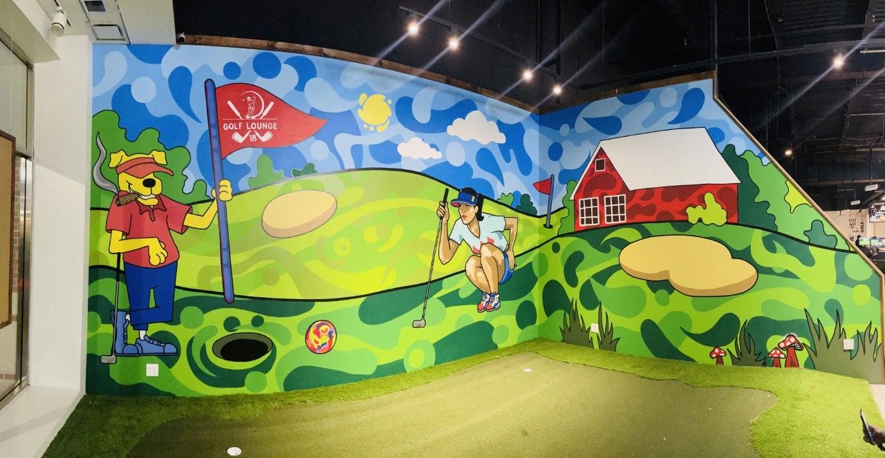 Golf Lounge interior mural — commercial installation